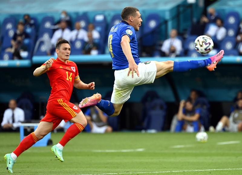 Andrea Belotti controls the ball during the Italy-Wales match